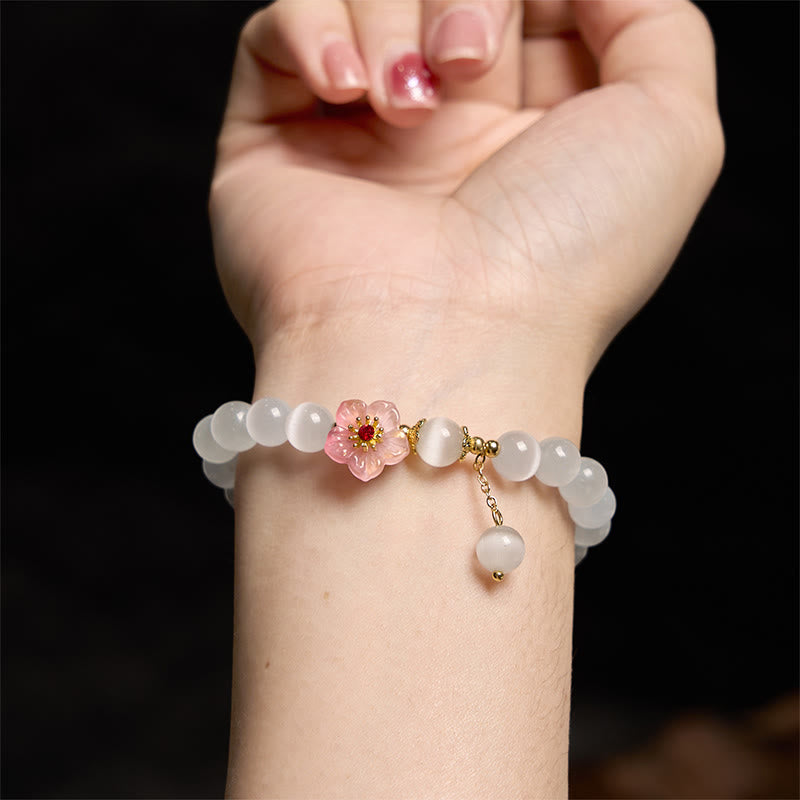 Wear FengShui Chrysoberyl Cat's Eye Pink Flowers Support Bracelet