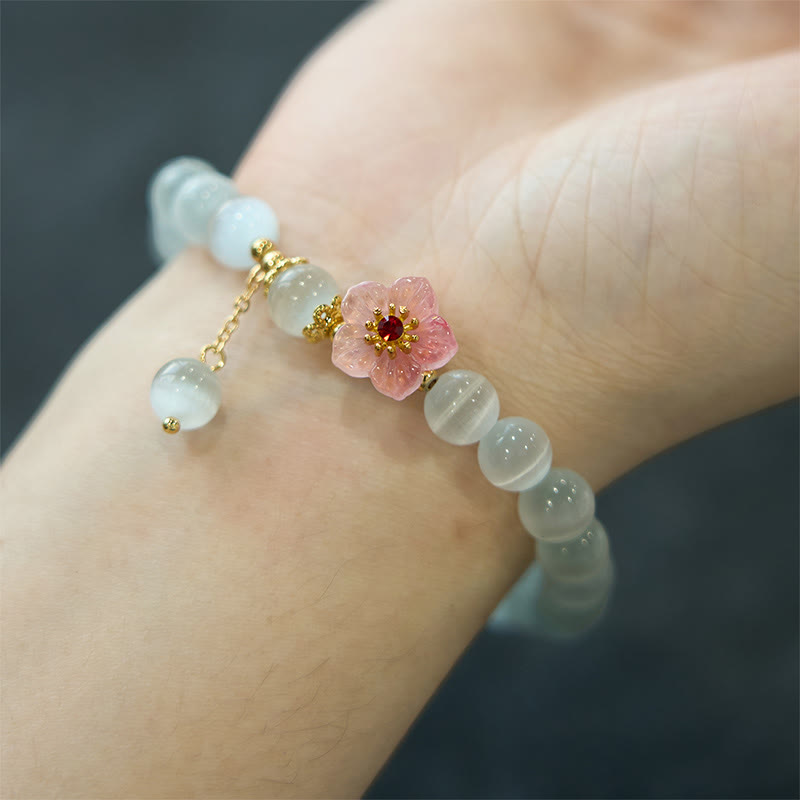 Wear FengShui Chrysoberyl Cat's Eye Pink Flowers Support Bracelet