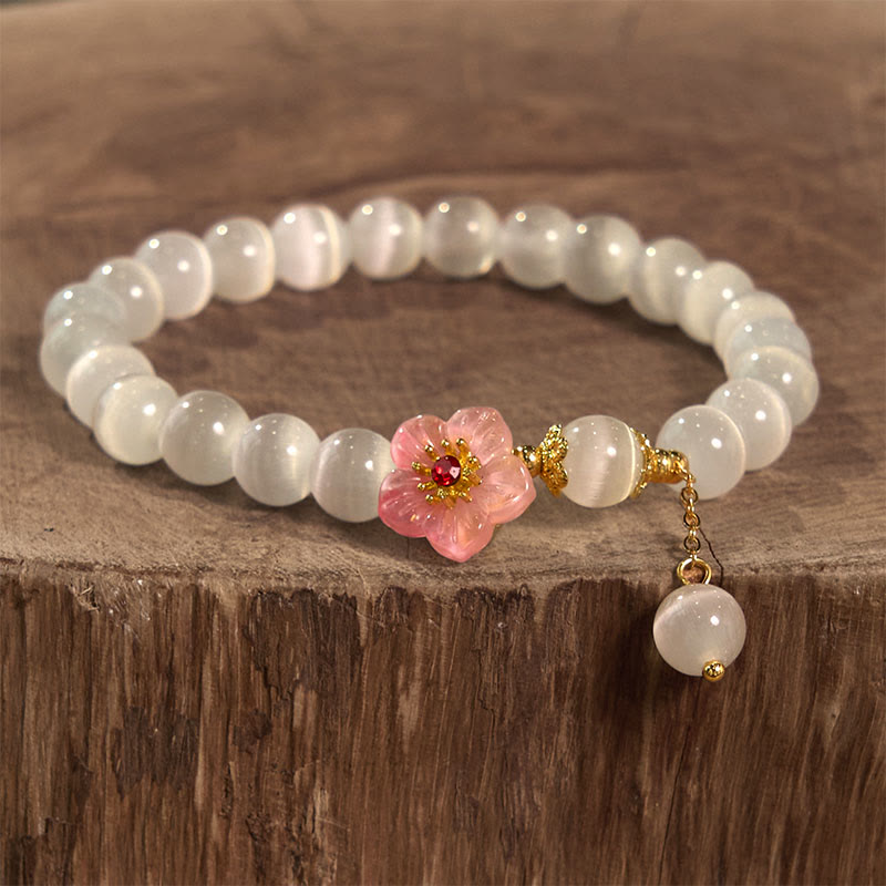 Wear FengShui Chrysoberyl Cat's Eye Pink Flowers Support Bracelet