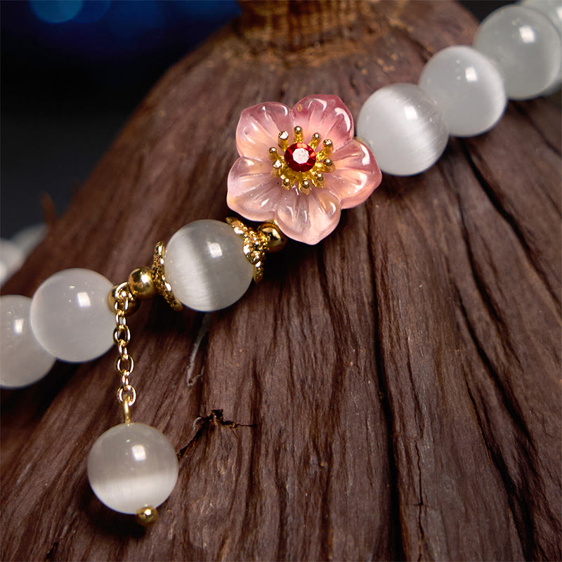 Wear FengShui Chrysoberyl Cat's Eye Pink Flowers Support Bracelet
