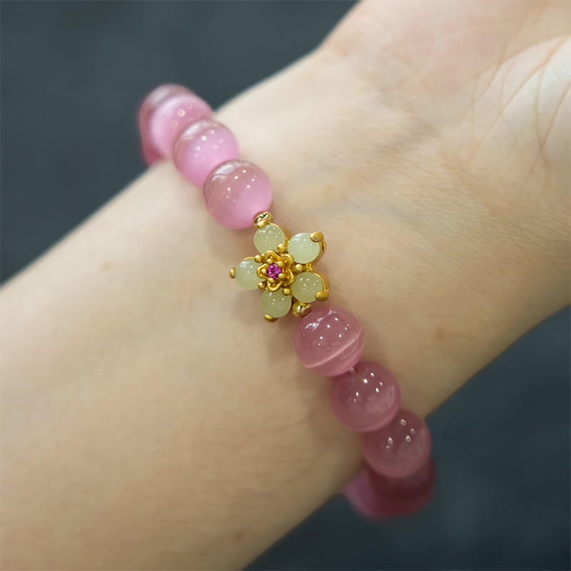 Wear FengShui Cat's Eye Chrysoberyl Flower Love Bracelet