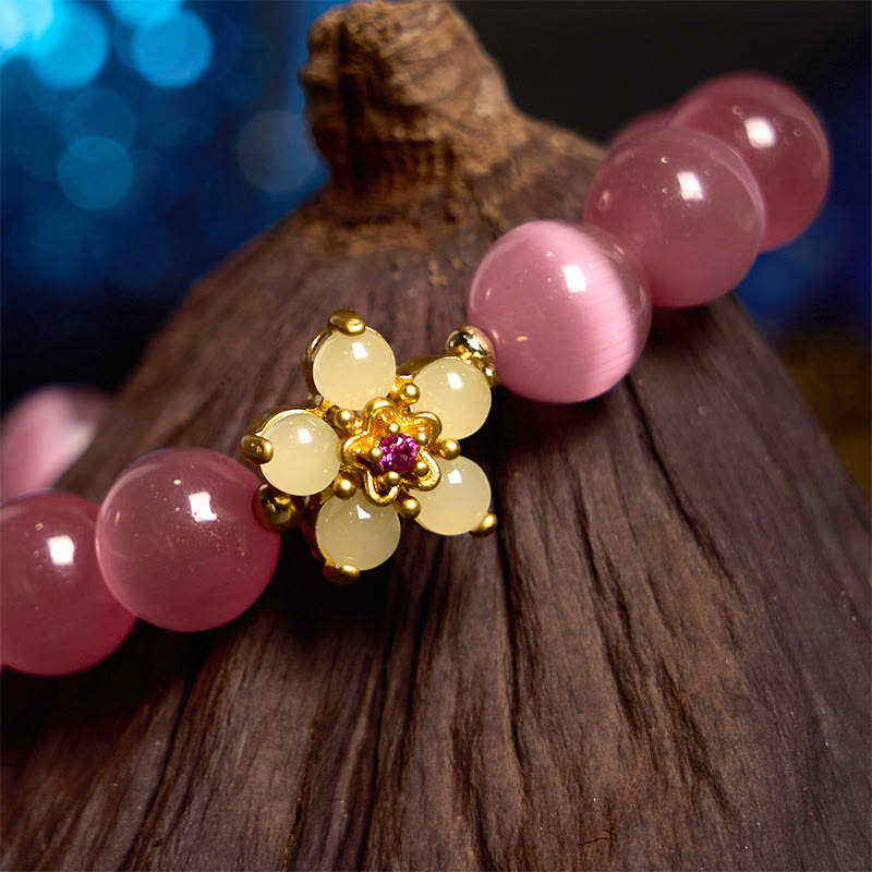 Wear FengShui Cat's Eye Chrysoberyl Flower Love Bracelet