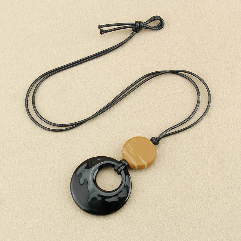 Wear FengShui Black Obsidian Liuli Picture Stone Copper Fulfilment Necklace Pendant