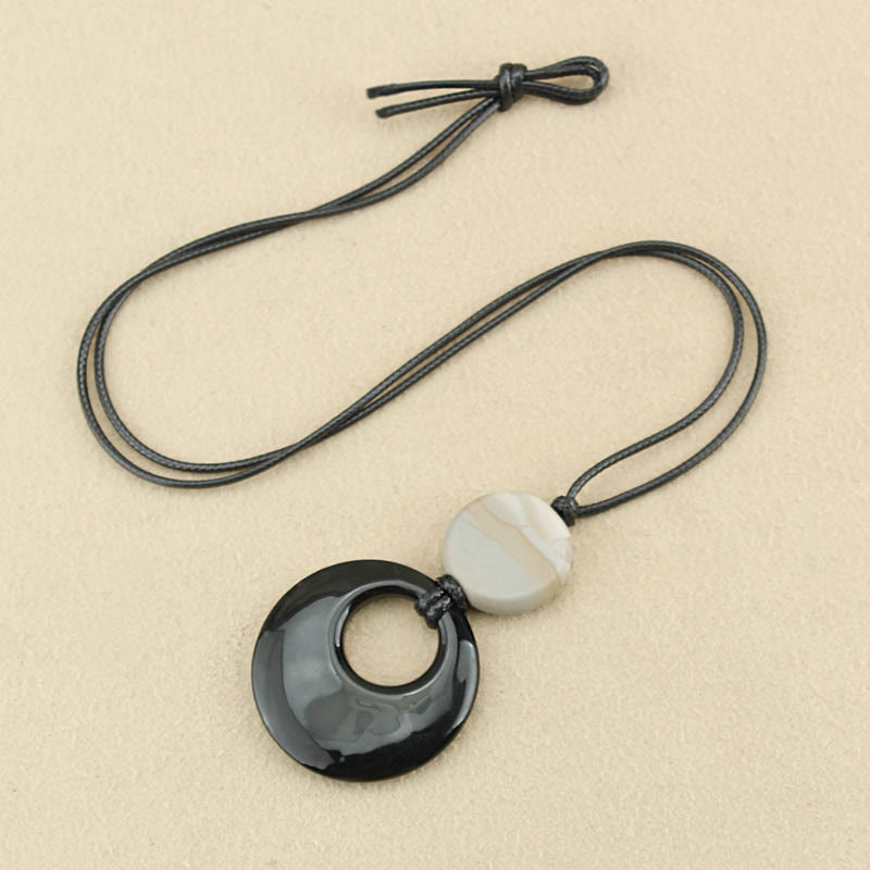 Wear FengShui Black Obsidian Liuli Picture Stone Copper Fulfilment Necklace Pendant