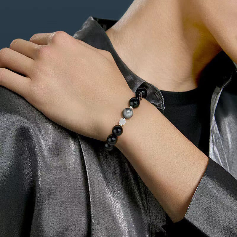 Wear FengShui Black Obsidian Eagle's Eye Stone Gold Sheen Obsidian Tiger's Eye Strength Bracelet