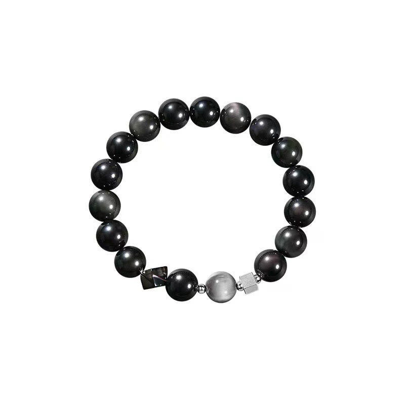 Wear FengShui Black Obsidian Eagle's Eye Stone Gold Sheen Obsidian Tiger's Eye Strength Bracelet