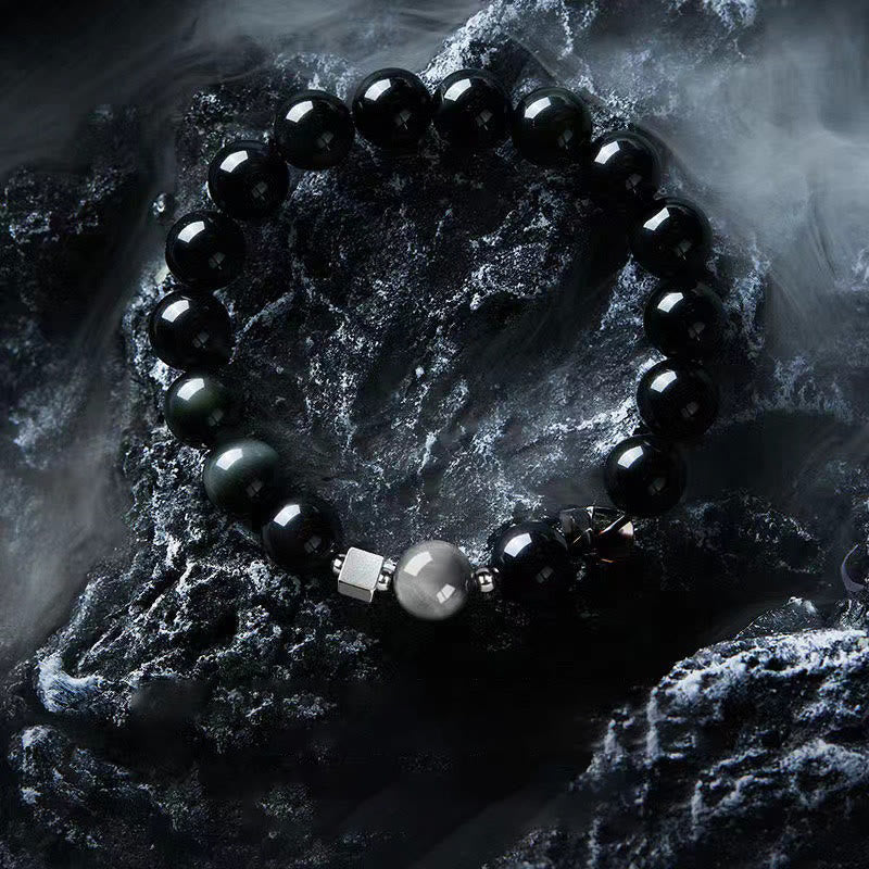 Wear FengShui Black Obsidian Eagle's Eye Stone Gold Sheen Obsidian Tiger's Eye Strength Bracelet