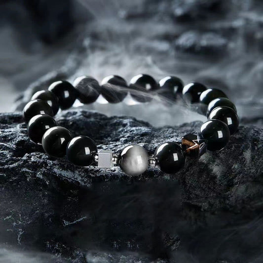 Wear FengShui Black Obsidian Eagle's Eye Stone Gold Sheen Obsidian Tiger's Eye Strength Bracelet