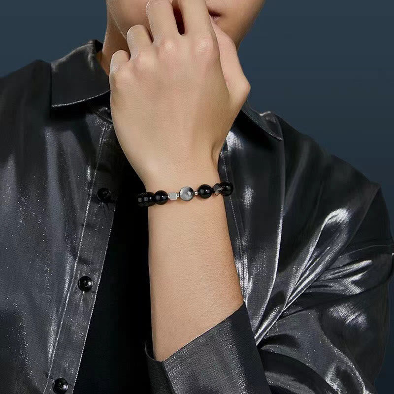Wear FengShui Black Obsidian Eagle's Eye Stone Gold Sheen Obsidian Tiger's Eye Strength Bracelet