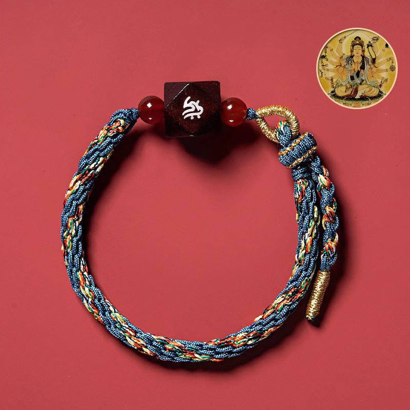 Wear FengShui Chinese Zodiac Natal Buddha Small Leaf Red Sandalwood Red String Protection Bracelet