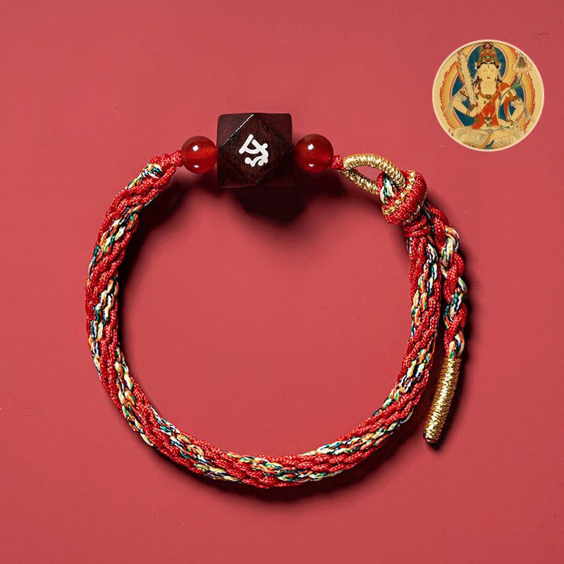 Wear FengShui Chinese Zodiac Natal Buddha Small Leaf Red Sandalwood Red String Protection Bracelet