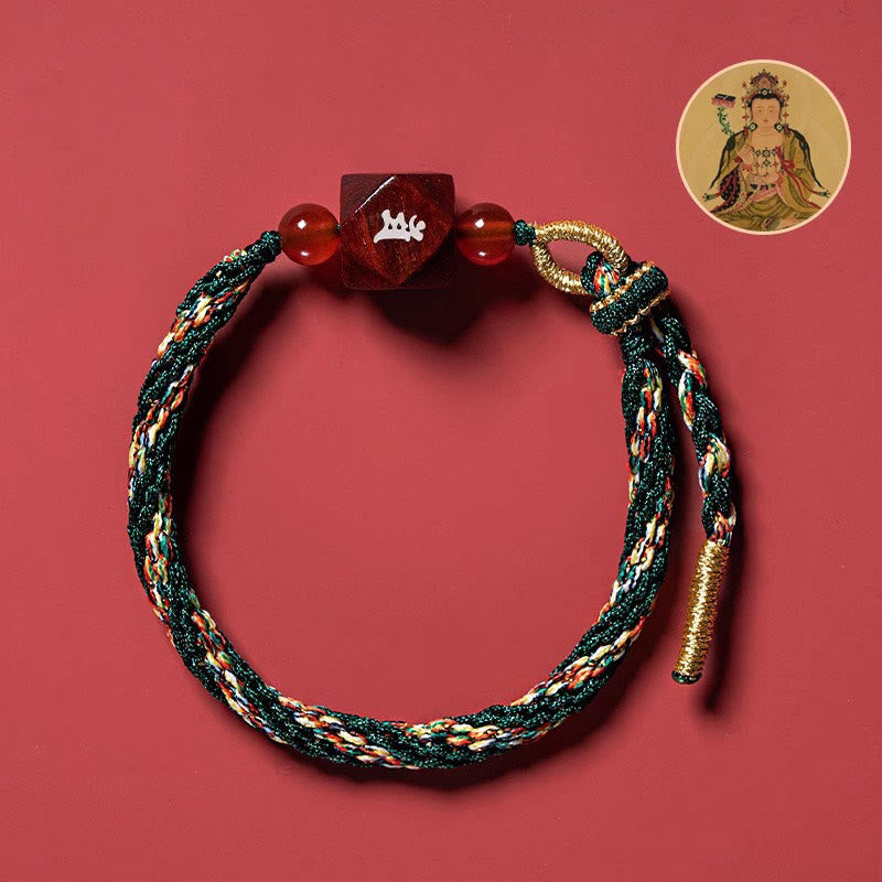 Wear FengShui Chinese Zodiac Natal Buddha Small Leaf Red Sandalwood Red String Protection Bracelet