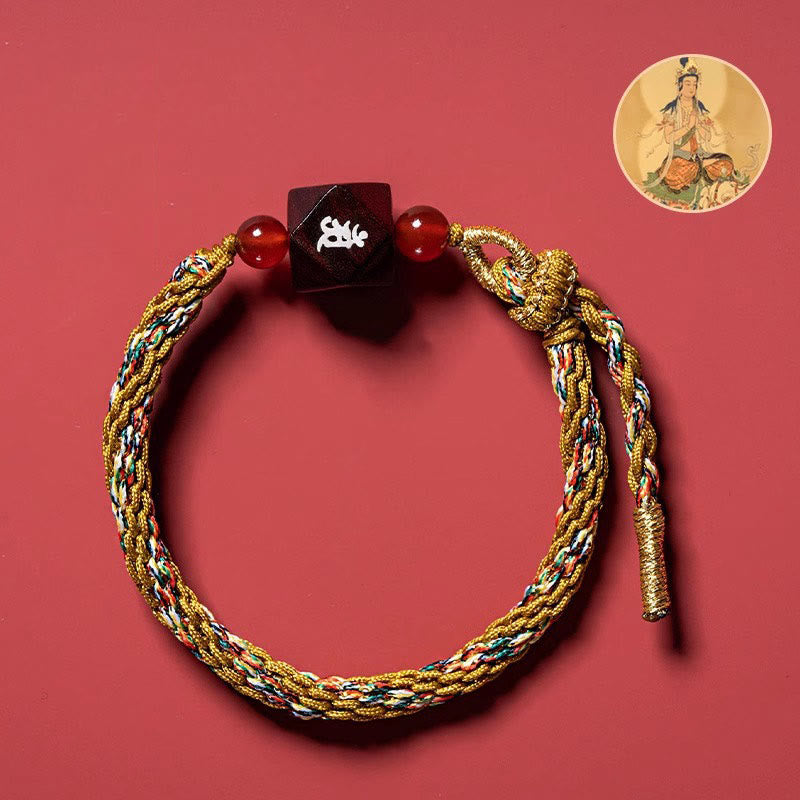 Wear FengShui Chinese Zodiac Natal Buddha Small Leaf Red Sandalwood Red String Protection Bracelet