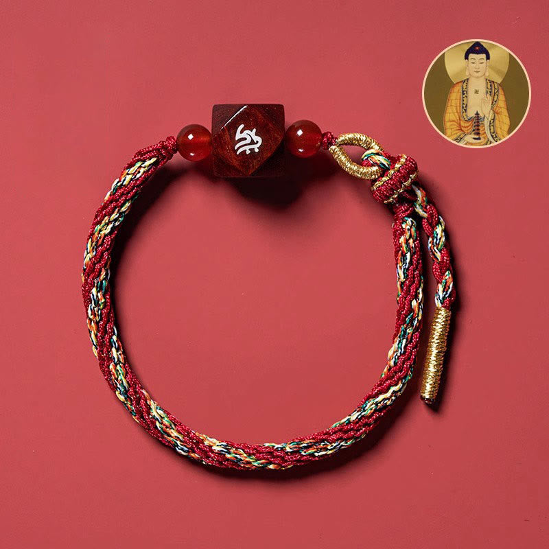 Wear FengShui Chinese Zodiac Natal Buddha Small Leaf Red Sandalwood Red String Protection Bracelet