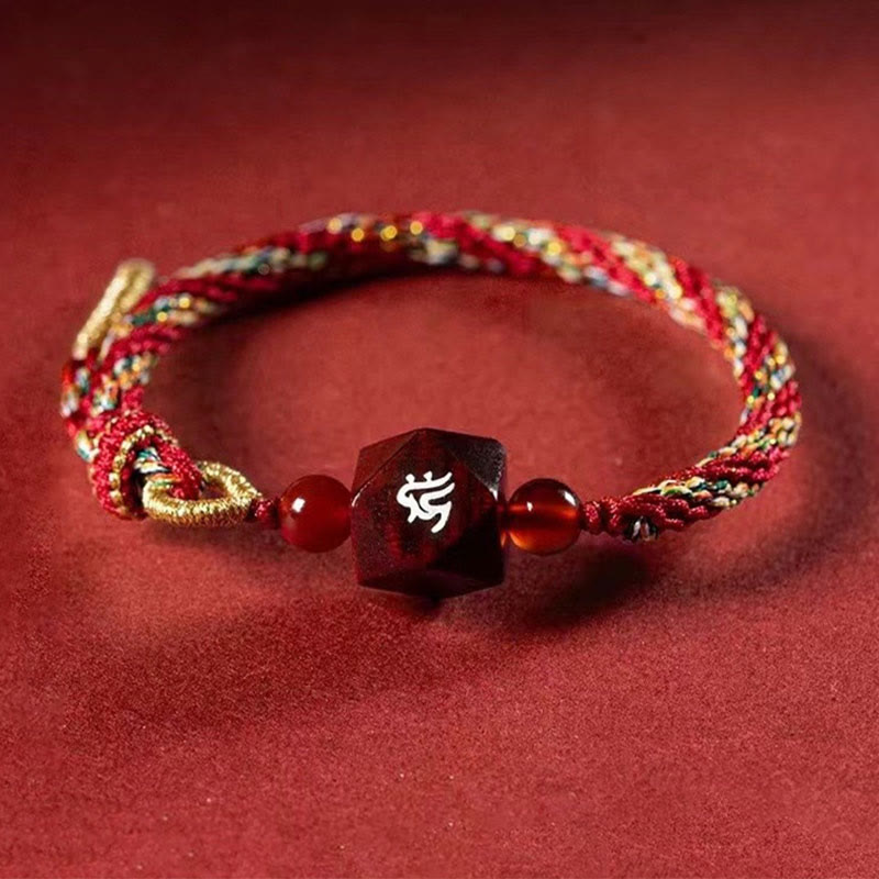 Wear FengShui Chinese Zodiac Natal Buddha Small Leaf Red Sandalwood Red String Protection Bracelet