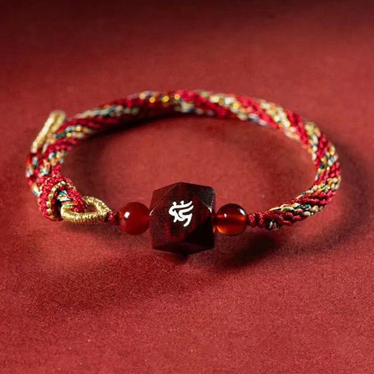 Wear FengShui Chinese Zodiac Natal Buddha Small Leaf Red Sandalwood Red String Protection Bracelet
