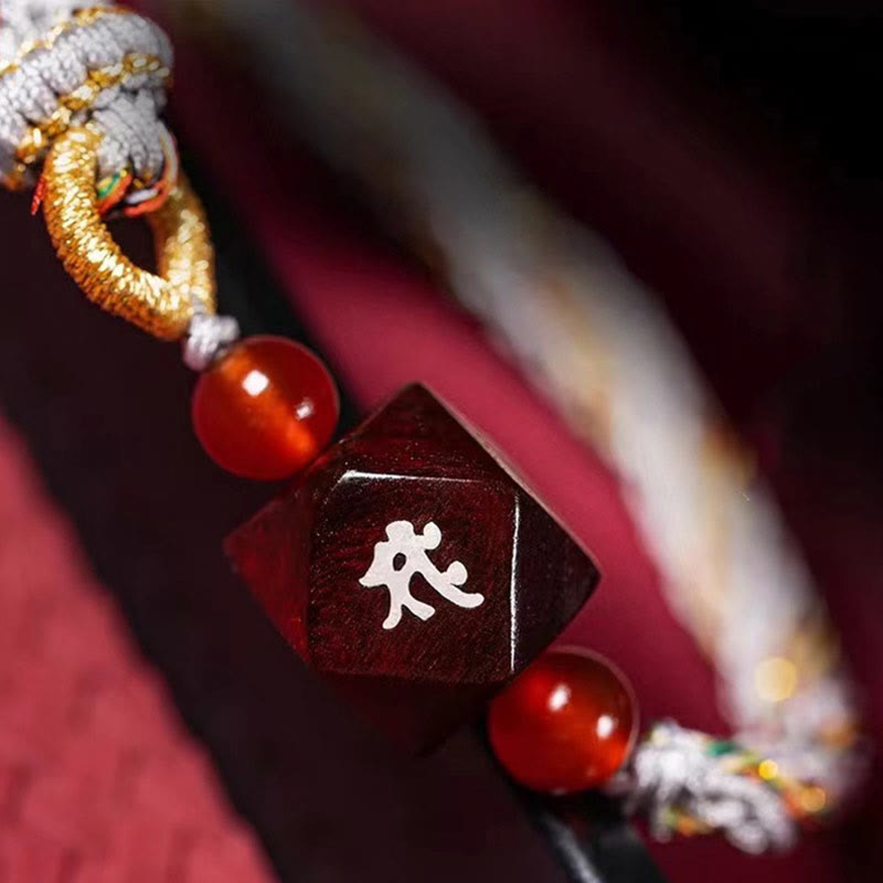 Wear FengShui Chinese Zodiac Natal Buddha Small Leaf Red Sandalwood Red String Protection Bracelet