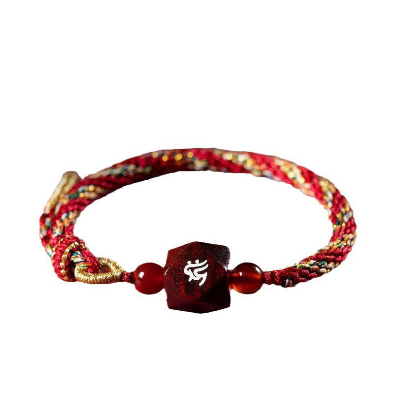 Wear FengShui Chinese Zodiac Natal Buddha Small Leaf Red Sandalwood Red String Protection Bracelet