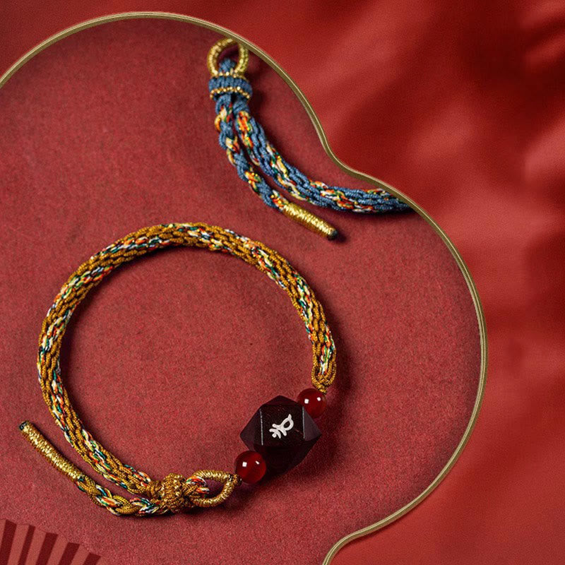 Wear FengShui Chinese Zodiac Natal Buddha Small Leaf Red Sandalwood Red String Protection Bracelet