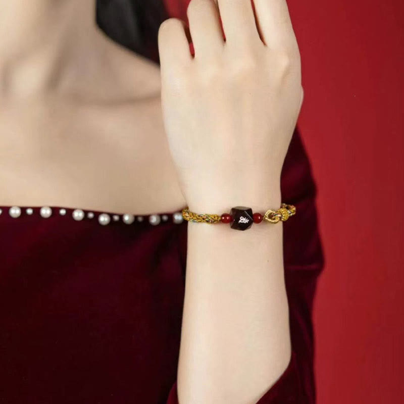 Wear FengShui Chinese Zodiac Natal Buddha Small Leaf Red Sandalwood Red String Protection Bracelet