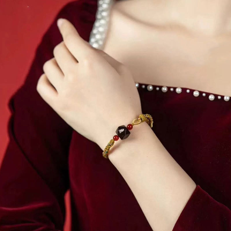 Wear FengShui Chinese Zodiac Natal Buddha Small Leaf Red Sandalwood Red String Protection Bracelet