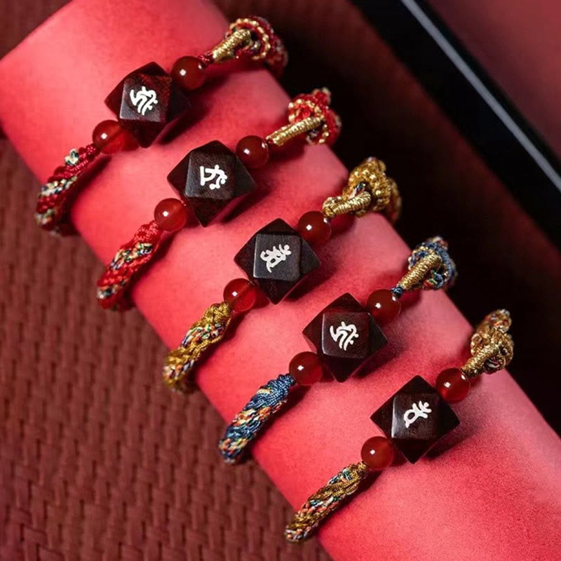 Wear FengShui Chinese Zodiac Natal Buddha Small Leaf Red Sandalwood Red String Protection Bracelet