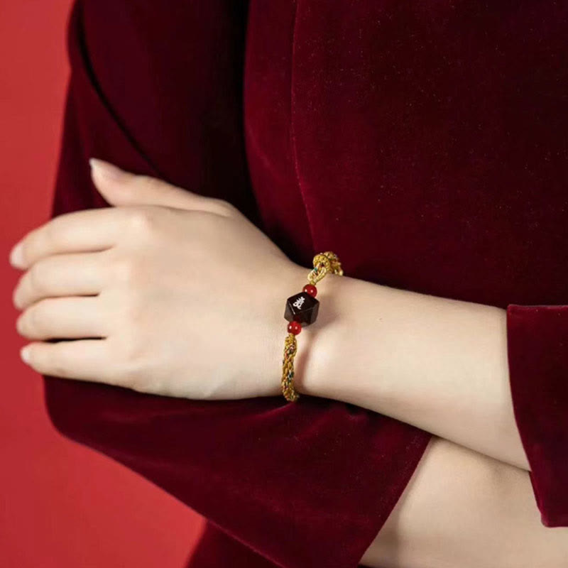 Wear FengShui Chinese Zodiac Natal Buddha Small Leaf Red Sandalwood Red String Protection Bracelet