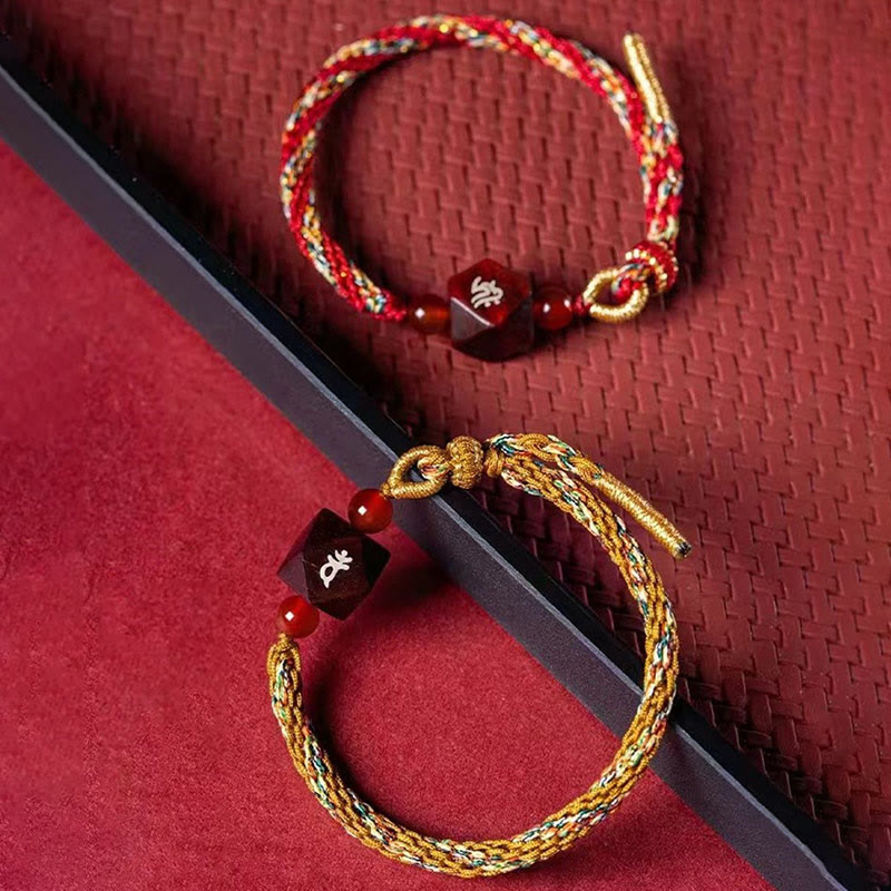 Wear FengShui Chinese Zodiac Natal Buddha Small Leaf Red Sandalwood Red String Protection Bracelet