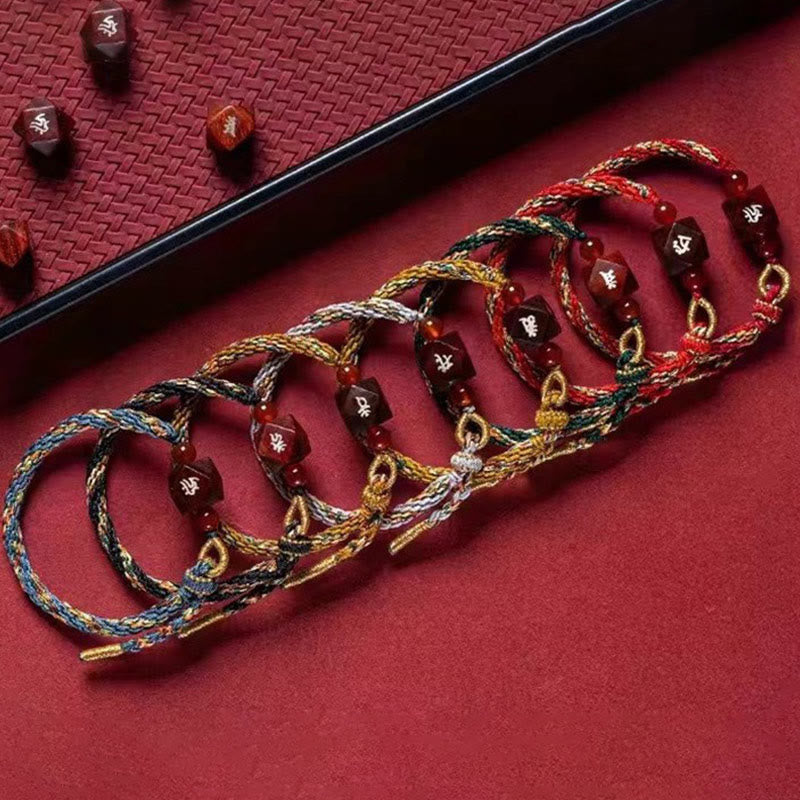 Wear FengShui Chinese Zodiac Natal Buddha Small Leaf Red Sandalwood Red String Protection Bracelet