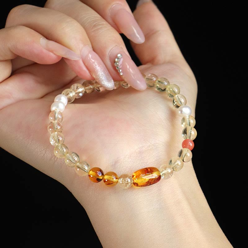 Wear FengShui Natural Citrine Pearl Topaz White Crystal Protection Bracelet