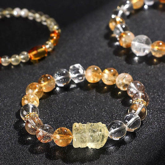 Wear FengShui Natural Citrine Pearl Topaz White Crystal Protection Bracelet