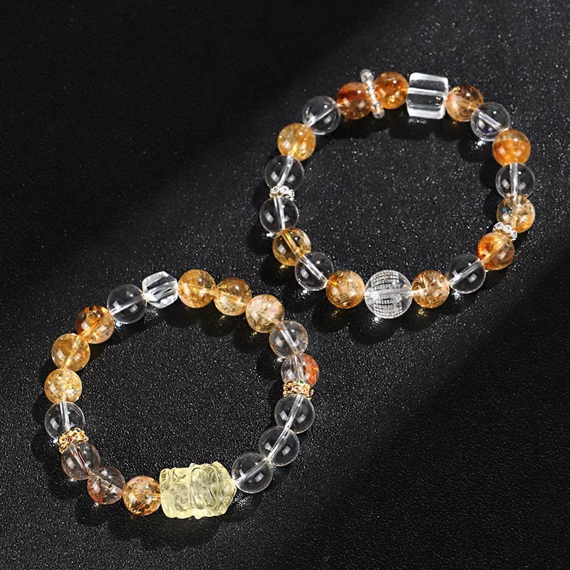 Wear FengShui Natural Citrine Pearl Topaz White Crystal Protection Bracelet
