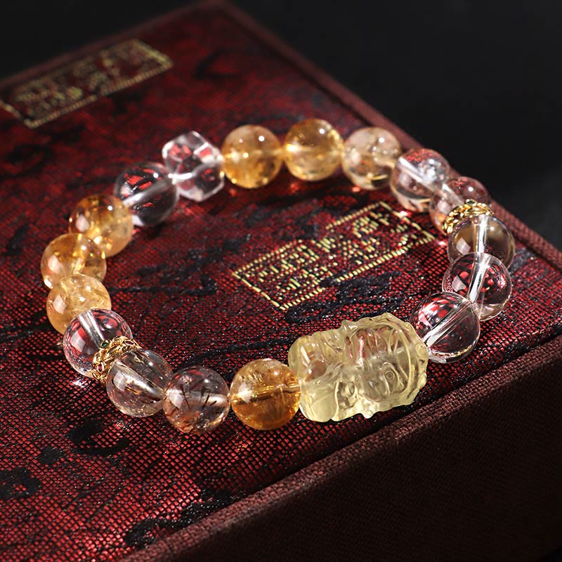 Wear FengShui Natural Citrine Pearl Topaz White Crystal Protection Bracelet