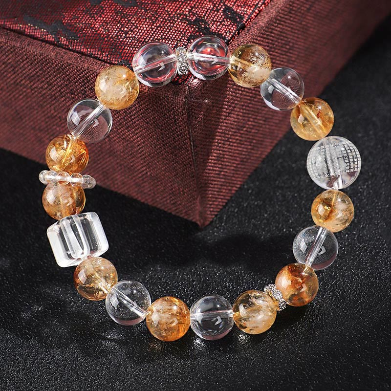 Wear FengShui Natural Citrine Pearl Topaz White Crystal Protection Bracelet