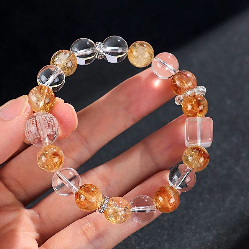 Wear FengShui Natural Citrine Pearl Topaz White Crystal Protection Bracelet