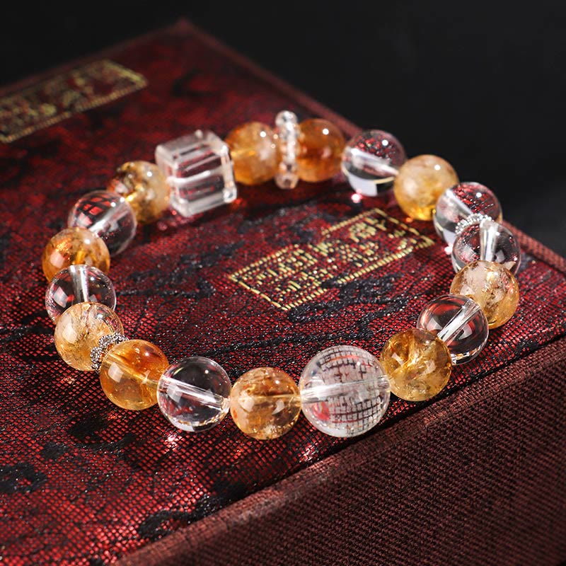 Wear FengShui Natural Citrine Pearl Topaz White Crystal Protection Bracelet