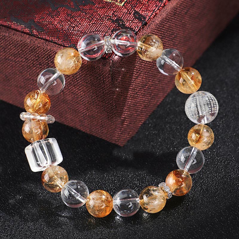 Wear FengShui Natural Citrine Pearl Topaz White Crystal Protection Bracelet