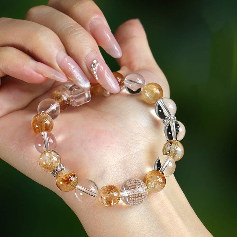 Wear FengShui Natural Citrine Pearl Topaz White Crystal Protection Bracelet