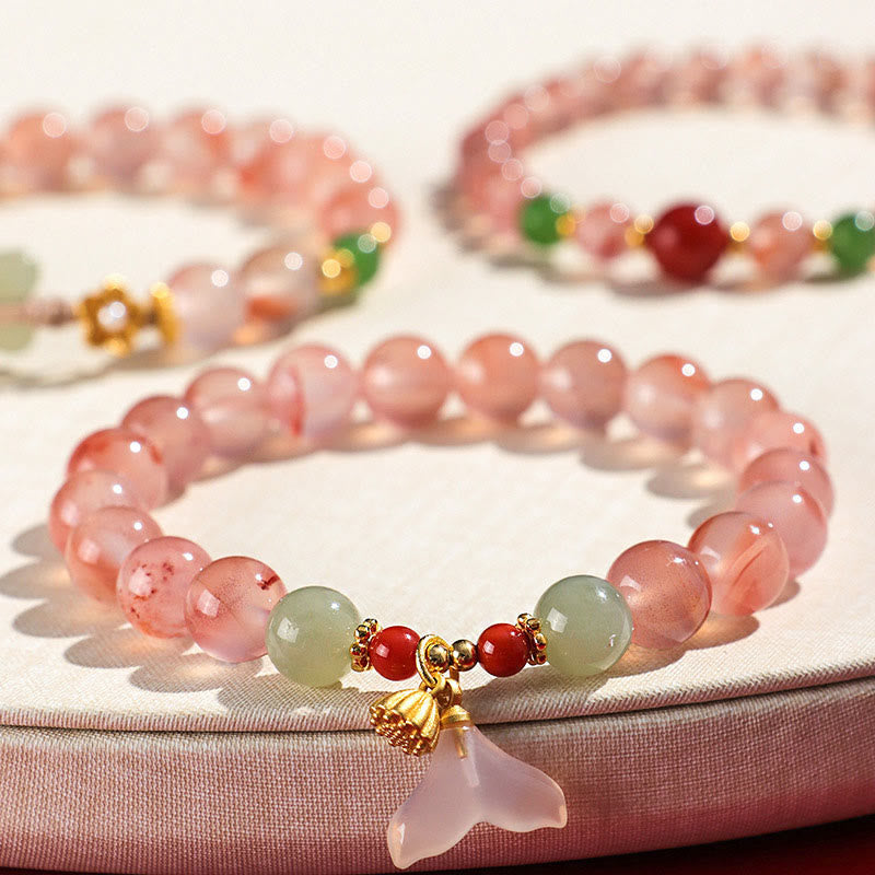 Wear FengShui South Red Agate Butterfly Orchid Hetian Jade Luck Bracelet