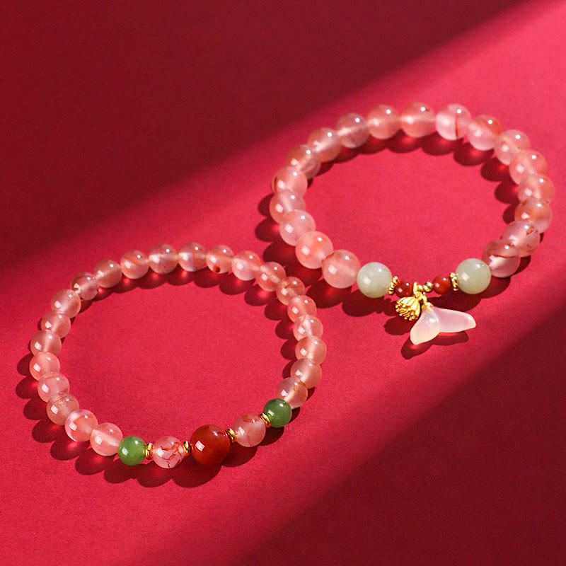 Wear FengShui South Red Agate Butterfly Orchid Hetian Jade Luck Bracelet