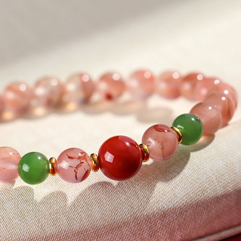 Wear FengShui South Red Agate Butterfly Orchid Hetian Jade Luck Bracelet