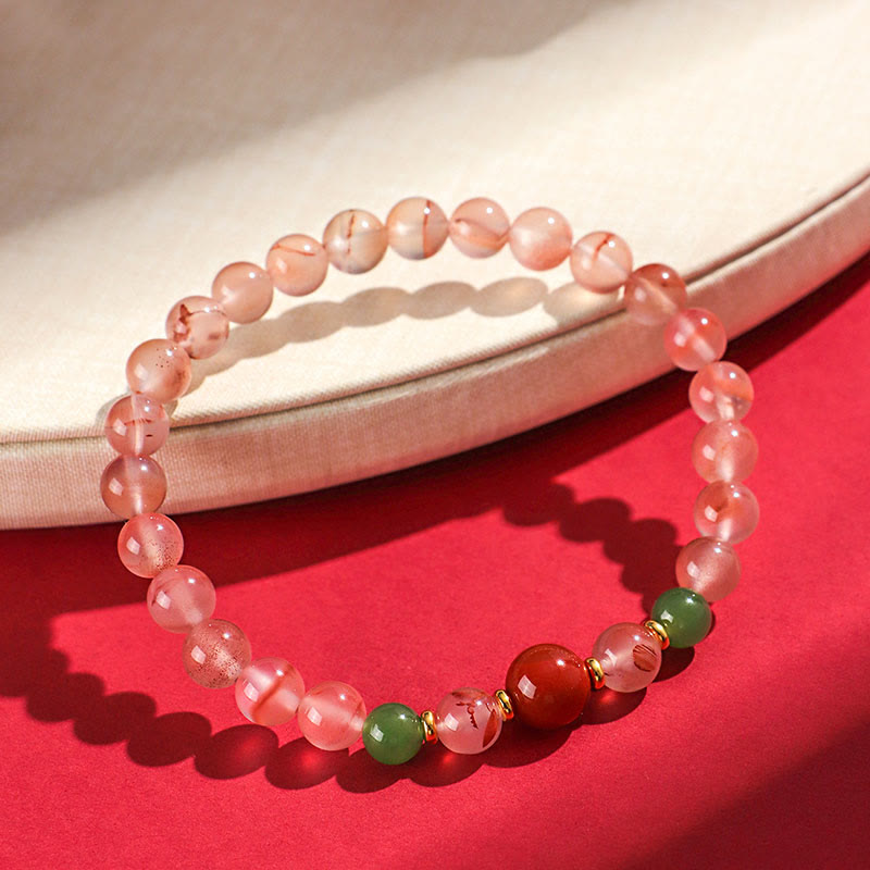 Wear FengShui South Red Agate Butterfly Orchid Hetian Jade Luck Bracelet