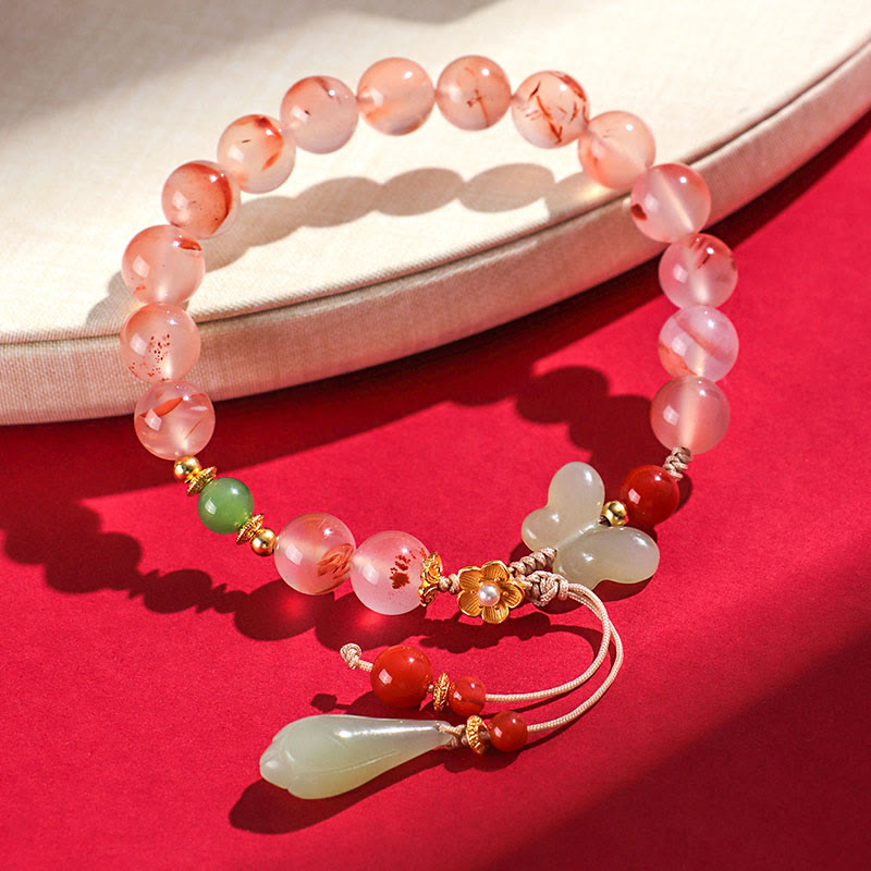 Wear FengShui South Red Agate Butterfly Orchid Hetian Jade Luck Bracelet