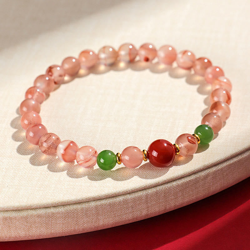 Wear FengShui South Red Agate Butterfly Orchid Hetian Jade Luck Bracelet