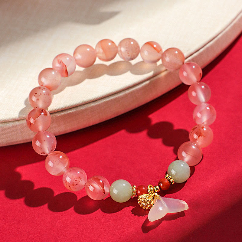 Wear FengShui South Red Agate Butterfly Orchid Hetian Jade Luck Bracelet