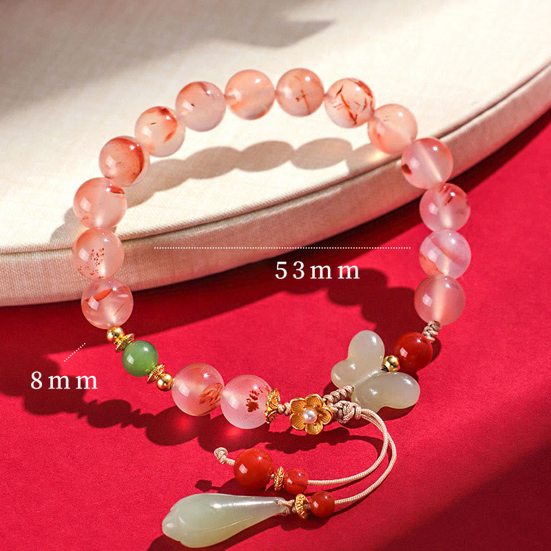 Wear FengShui South Red Agate Butterfly Orchid Hetian Jade Luck Bracelet