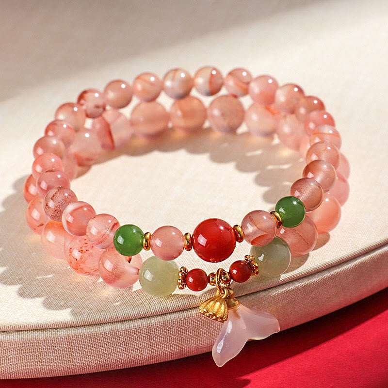 Wear FengShui South Red Agate Butterfly Orchid Hetian Jade Luck Bracelet