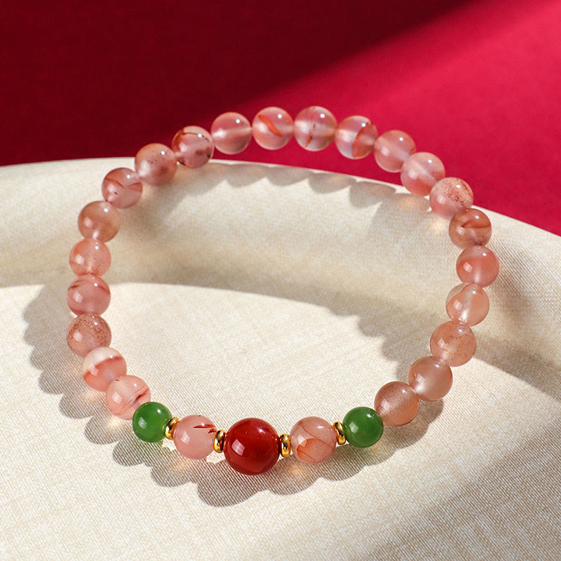 Wear FengShui South Red Agate Butterfly Orchid Hetian Jade Luck Bracelet