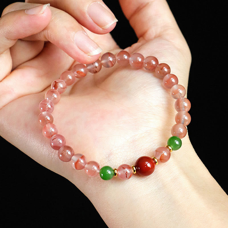 Wear FengShui South Red Agate Butterfly Orchid Hetian Jade Luck Bracelet