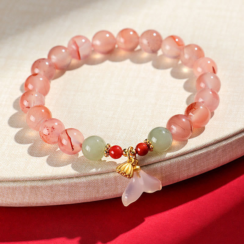 Wear FengShui South Red Agate Butterfly Orchid Hetian Jade Luck Bracelet